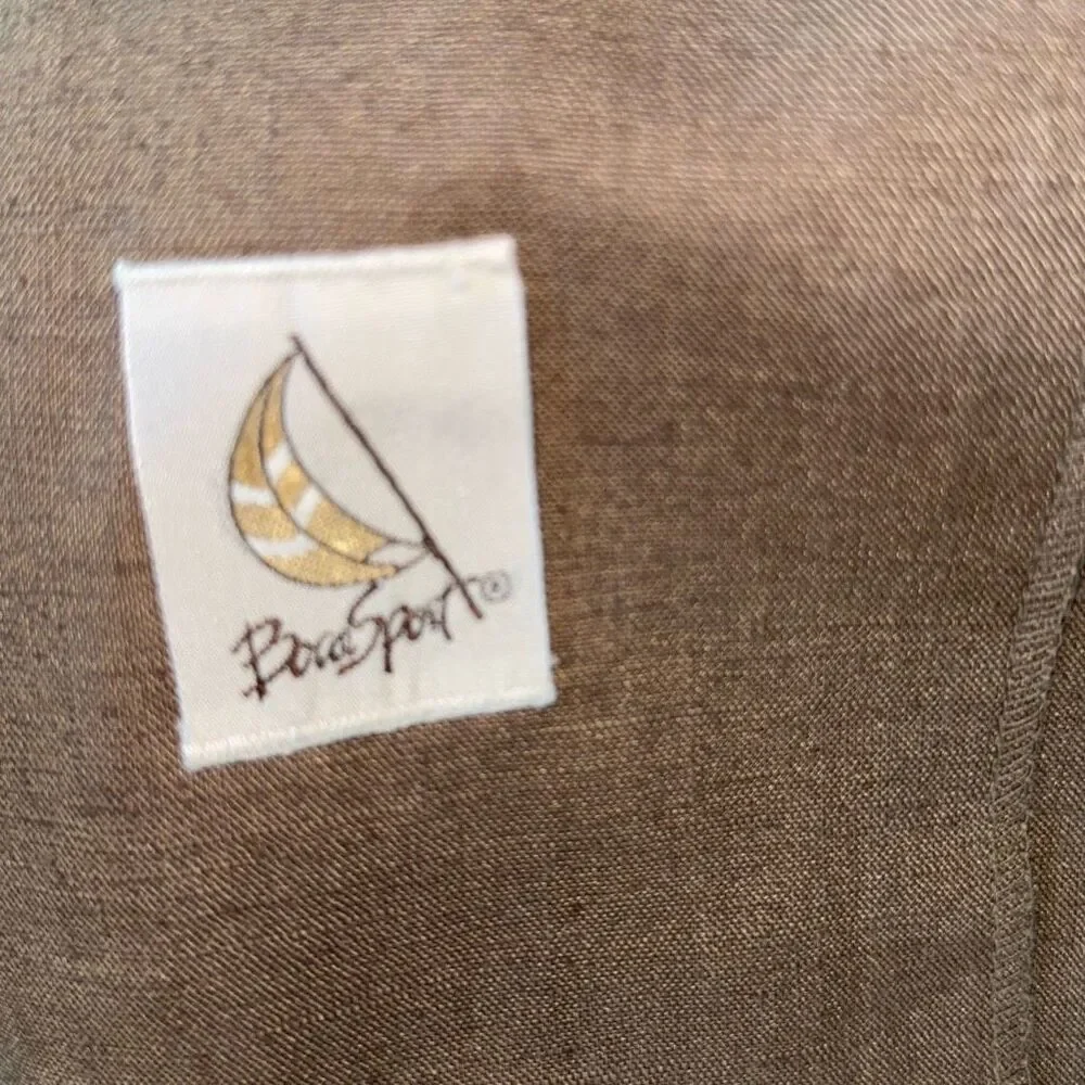 Vintage 80’s Brown Beige Linen Blend Oversized Bold Shoulder Double Breasted Wom